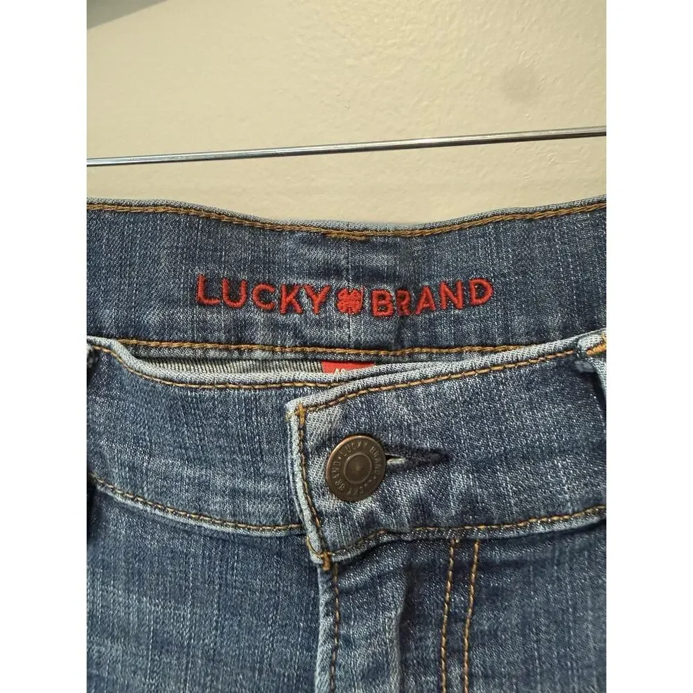 Lucky Brand 181 Relaxed Straight Jeans Mens 40x32 Blue Denim Whiskering Logo